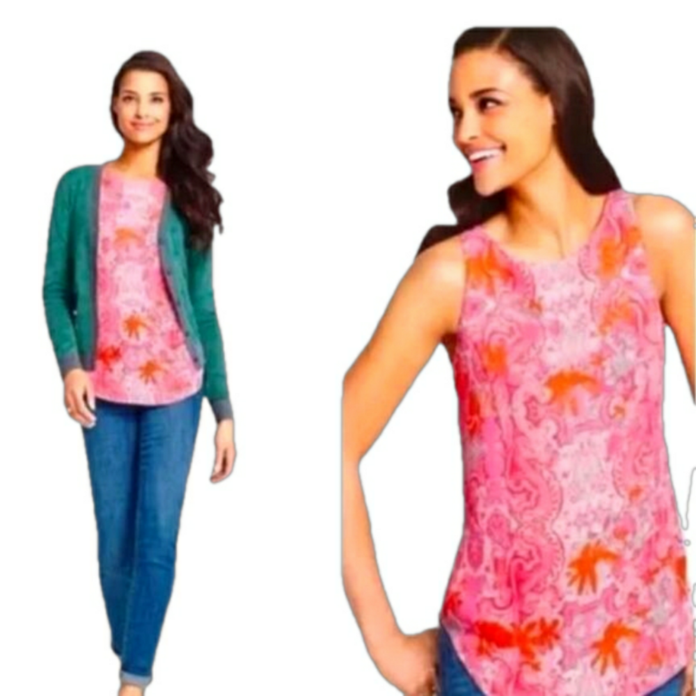 CAbi Pink and Orange Paisley Top